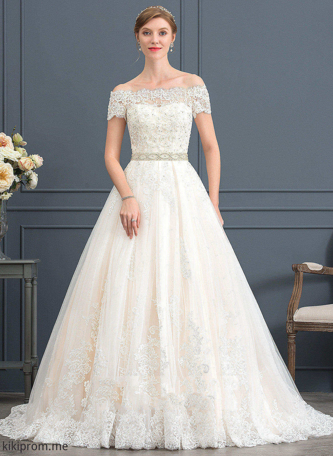 Wedding Train Wedding Dresses Court Shayna Lace Ball-Gown/Princess Tulle With Dress Sequins Beading Off-the-Shoulder