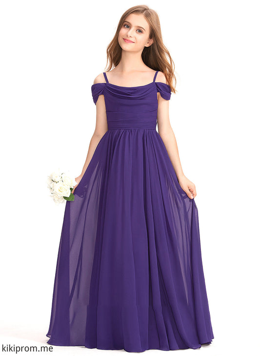 With A-Line Junior Bridesmaid Dresses Floor-Length Off-the-Shoulder Kit Chiffon Ruffle