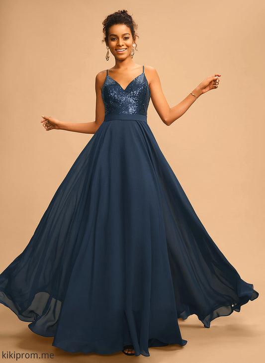 Maryjane Floor-Length V-neck Sequins With Prom Dresses A-Line Chiffon