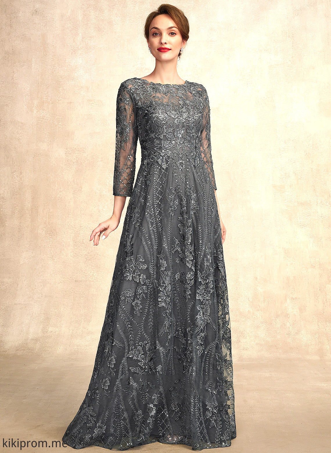 A-Line Dress Sequins Mother of the Bride Dresses Mother Lace Miriam Floor-Length With Bride of Scoop Neck the