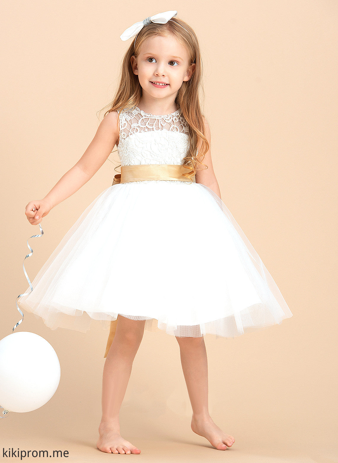 With Dress Neck Girl Sash/Bow(s)/Back A-Line Scoop Hole Flower Girl Dresses - Flower Millie Sleeveless Satin/Tulle/Lace Knee-length