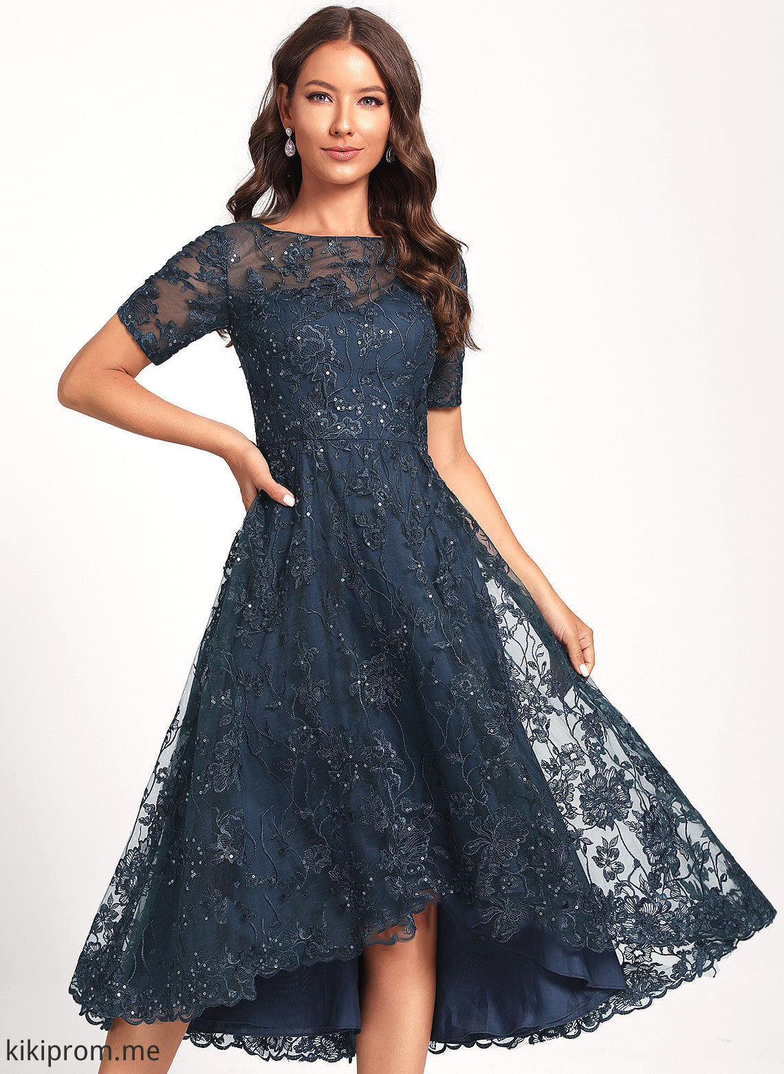 With Scoop Asymmetrical Neck Sequins Laney Lace Tulle Dress Club Dresses Cocktail A-Line