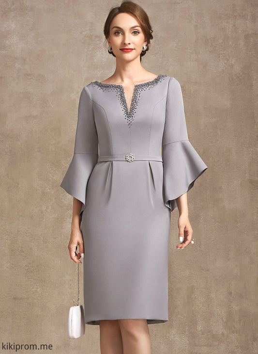 Mother of the Bride Dresses Gwen Stretch V-neck of Bride Beading Mother Dress Sheath/Column Knee-Length Crepe the With