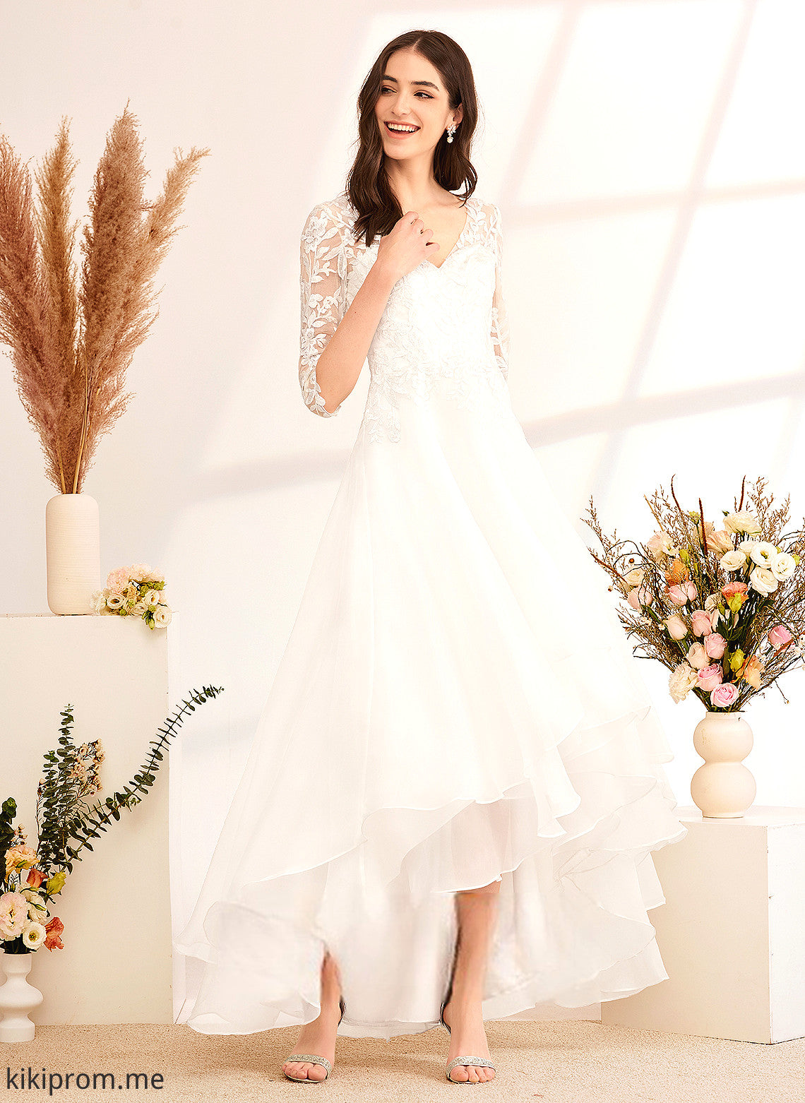 Sequins Wedding Dresses Dress With Tulle Beading A-Line Wedding Lace Yesenia Asymmetrical V-neck