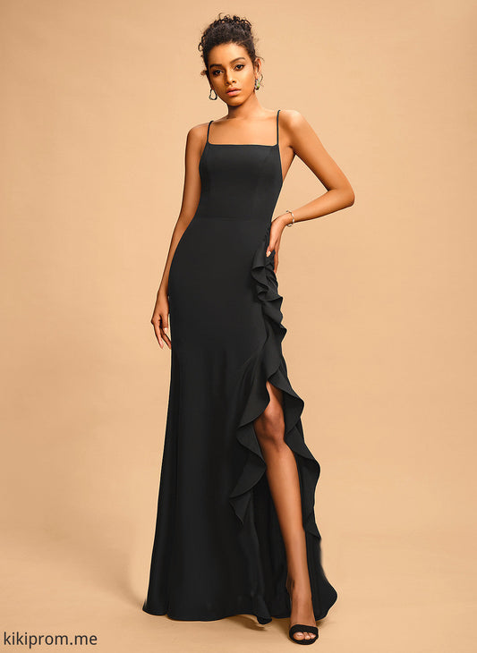 With Prom Dresses Crepe Square Floor-Length Sheath/Column Stretch Ruffle Elyse