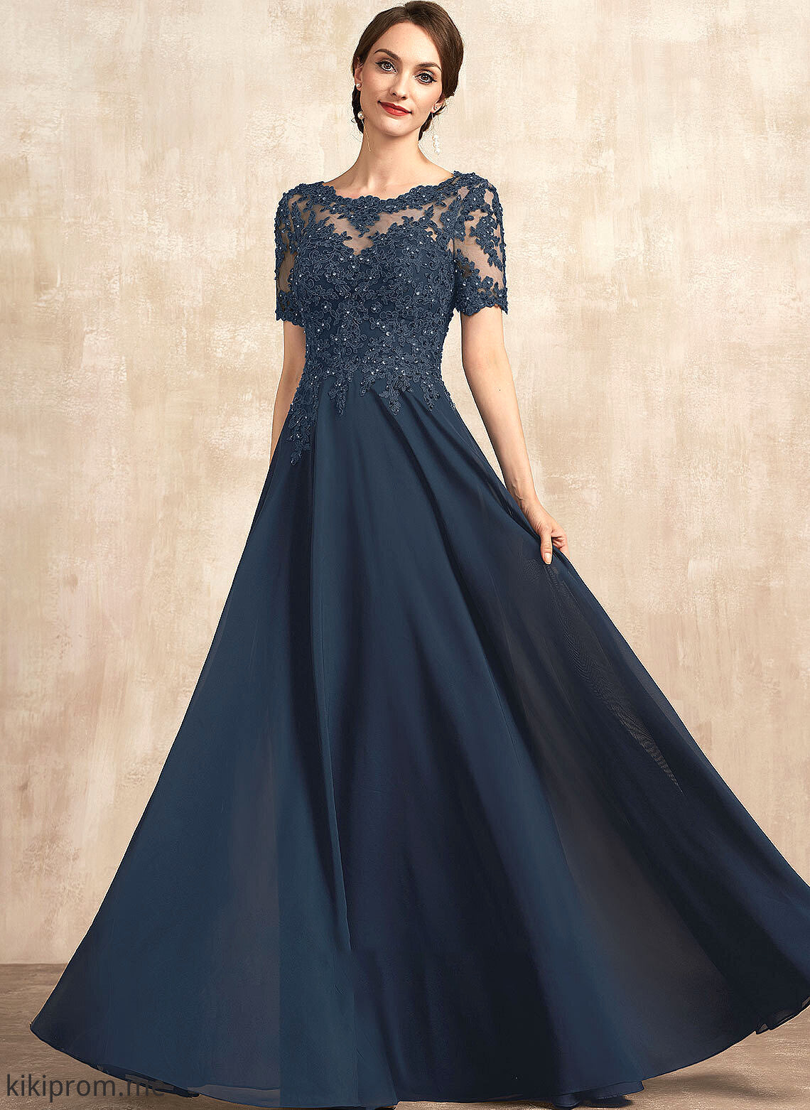 Sequins Neck Mother of the Bride Dresses Mother of With Bride Alyvia the Beading Lace Scoop Chiffon Floor-Length Dress A-Line