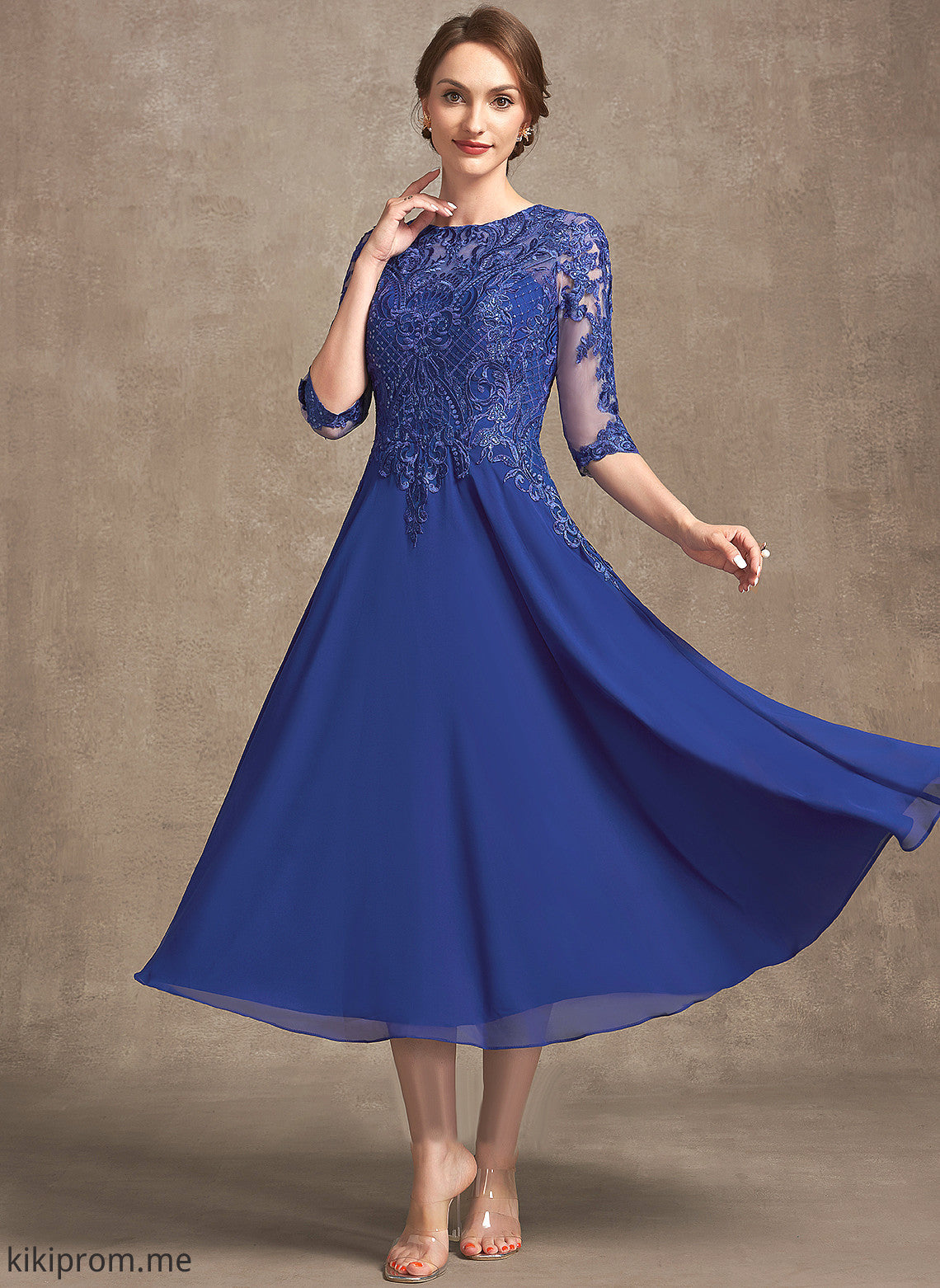 Wendy Sequins Dress of Mother of the Bride Dresses Neck Tea-Length A-Line With Mother Bride Lace the Chiffon Scoop