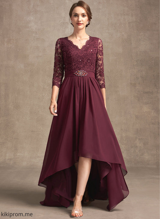 Dress Evelyn Lace V-neck the A-Line of Sequins Asymmetrical Mother of the Bride Dresses Bride Beading Chiffon Mother With