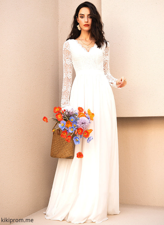 With Wedding V-neck Lace Chiffon Dress Floor-Length Tina A-Line Wedding Dresses