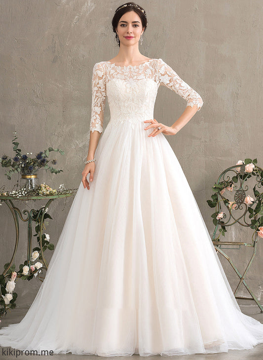 With Wedding Dresses Scoop Neck Court Train Wedding Tia Dress Tulle Ball-Gown/Princess Sequins