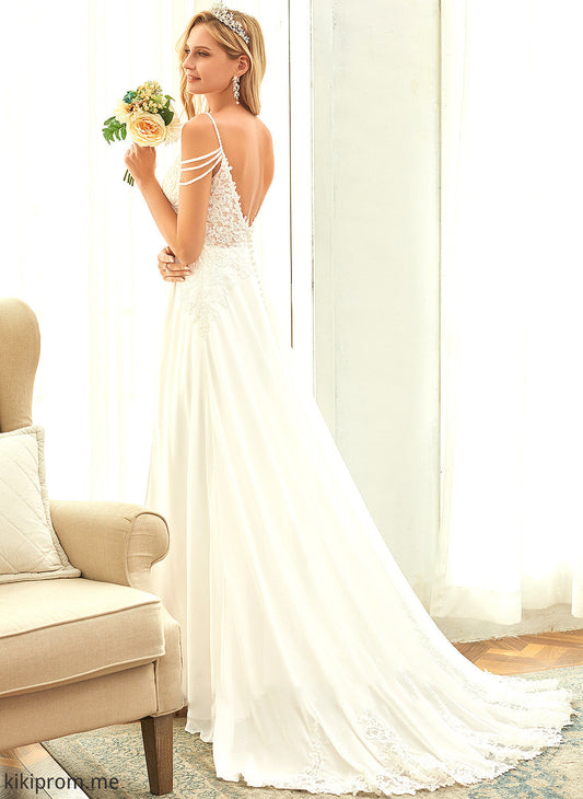 With Lace V-neck Beading A-Line Wedding Dresses Train Chiffon Sweep Wedding Dress Sequins Skye