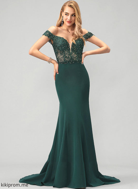 Sequins With Crepe Trumpet/Mermaid Lace Beading Stretch Train Sweep Prom Dresses Avah Off-the-Shoulder