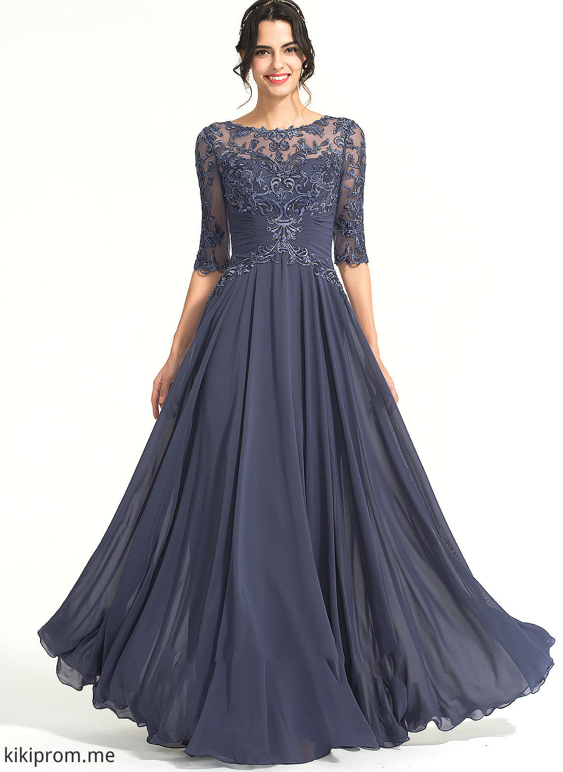 Prom Dresses Scoop Neck Floor-Length Sequins With A-Line Chiffon Ayla