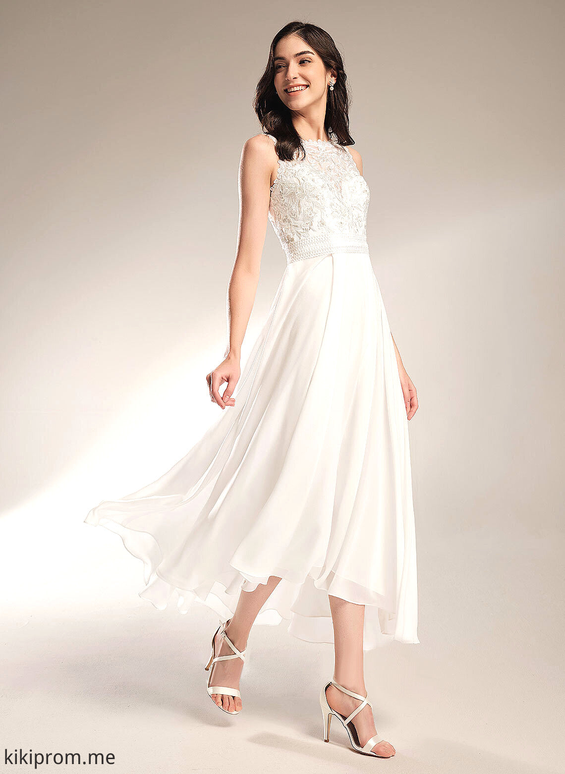 Asymmetrical Wedding Wedding Dresses Scoop Courtney A-Line Chiffon Lace Dress