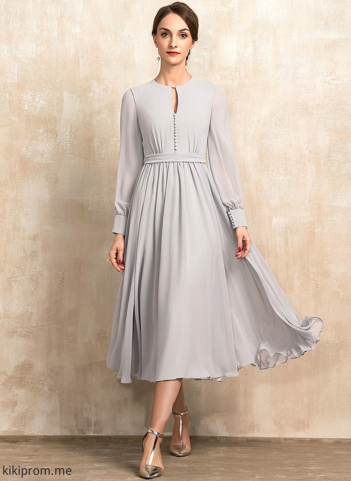 Dress of Tea-Length Neck A-Line Mother of the Bride Dresses Bow(s) Chiffon With Bride Mother the Kristin Scoop