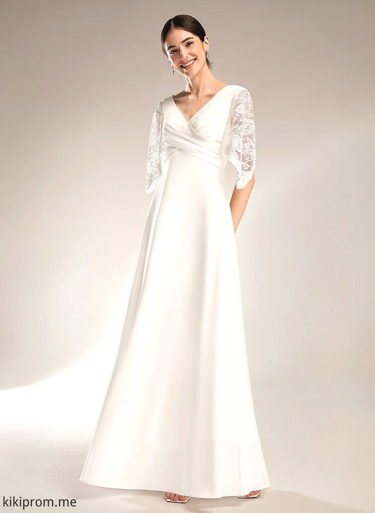 Sheath/Column Chiffon Dress Lace Wedding Dresses Floor-Length Reina V-neck Wedding