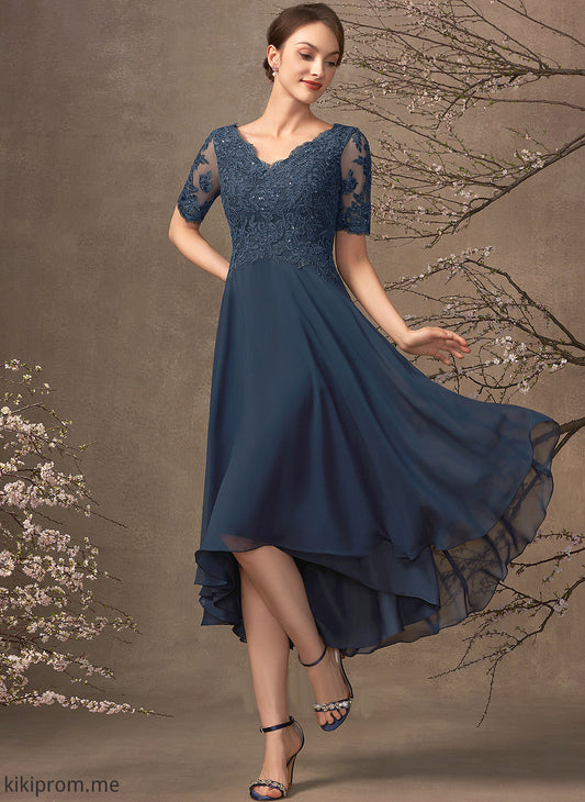 With Sequins Chiffon Lace A-Line Mother of V-neck Dress Mother of the Bride Dresses the Asymmetrical Rhoda Bride