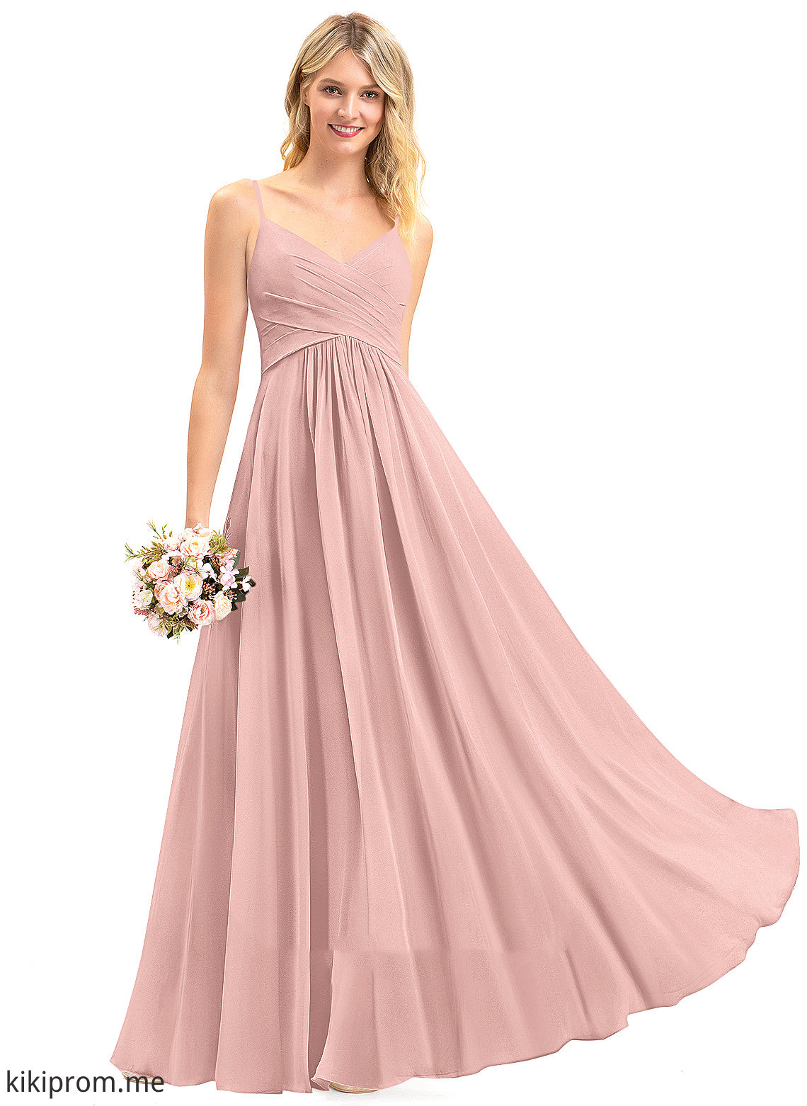 Fabric A-Line V-neck Neckline Floor-Length Ruffle Length Silhouette Embellishment Lillie A-Line/Princess Natural Waist Bridesmaid Dresses