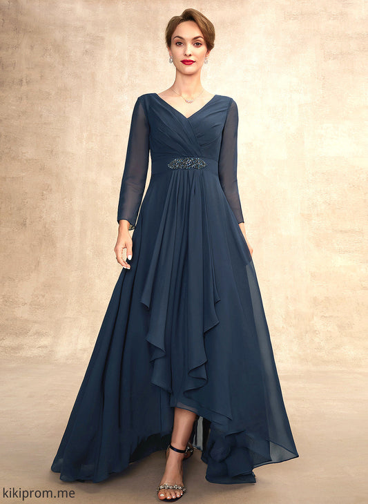 Mother Ruffle Bride Beading the Mother of the Bride Dresses Bow(s) Chiffon A-Line V-neck Dress With of Kit Asymmetrical