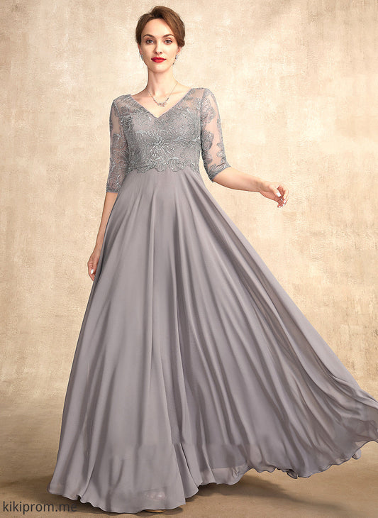 A-Line Dress of Mother of the Bride Dresses the Anabella With V-neck Lace Bride Mother Sequins Chiffon Floor-Length