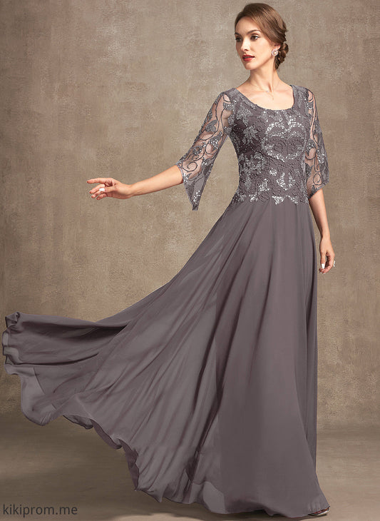 Neck the Hana Mother A-Line Mother of the Bride Dresses Chiffon Lace Beading Floor-Length Dress Bride Scoop of Sequins With