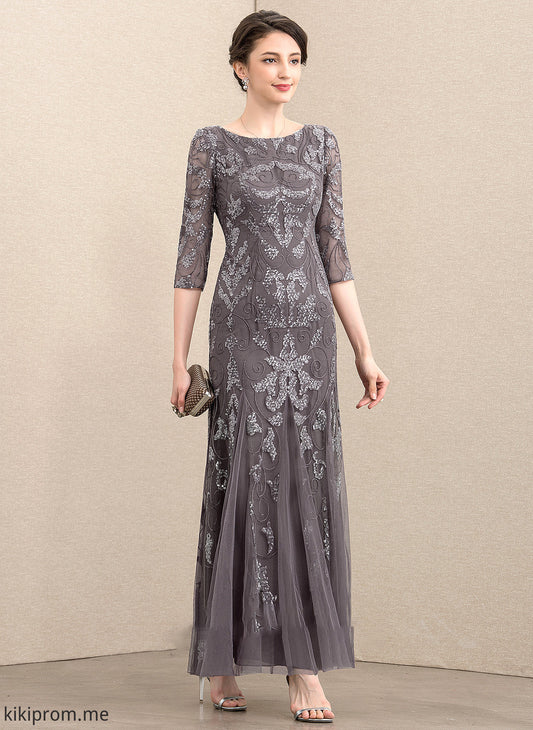 the Sheath/Column Willa of Mother Ankle-Length Scoop Sequined Dress Tulle Neck Mother of the Bride Dresses Bride