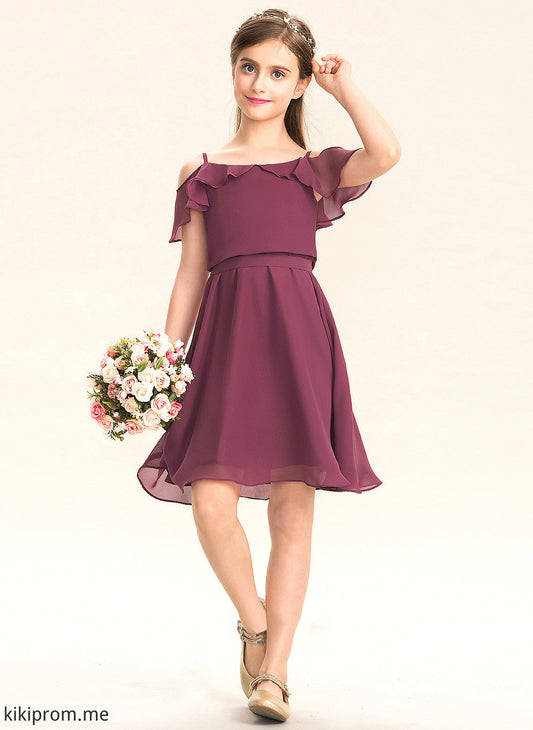 With Cascading Junior Bridesmaid Dresses Ruffles A-Line Knee-Length Bow(s) Off-the-Shoulder Saniyah Chiffon