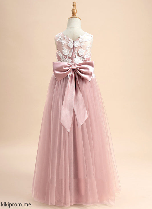 V-neck Dress Sleeveless With Tulle Flower Lace/Bow(s) A-Line Flower Girl Dresses Floor-length - Courtney Girl