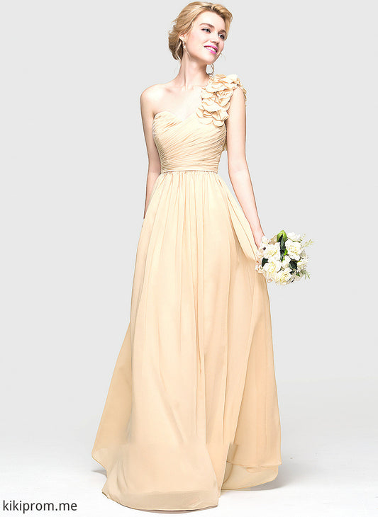 A-Line Kailey Floor-Length One-Shoulder Flower(s) Prom Dresses With Chiffon Ruffle