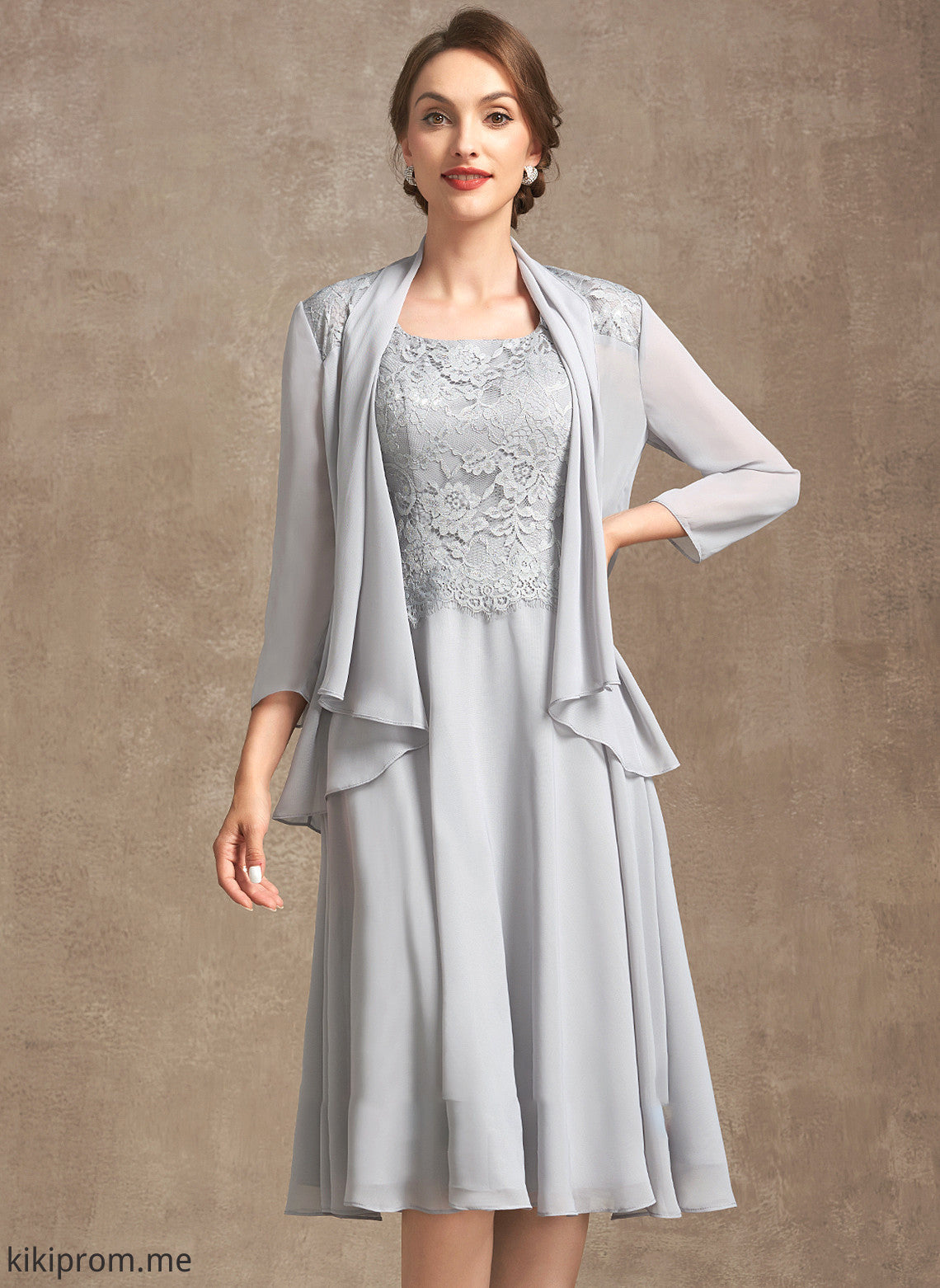 Mother of the Bride Dresses Lace Chiffon of Kelsie Knee-Length Mother Dress Bride Neckline the Square A-Line