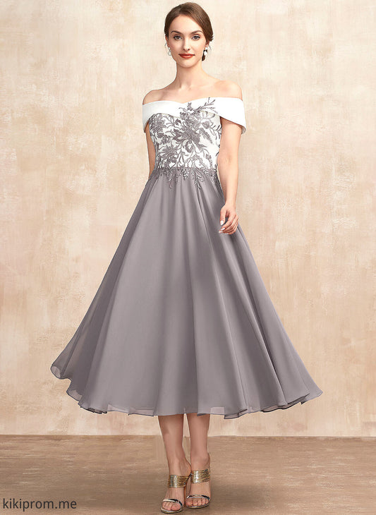 of the Tea-Length Mother Dress Chiffon Karli Bride Mother of the Bride Dresses Off-the-Shoulder A-Line Lace