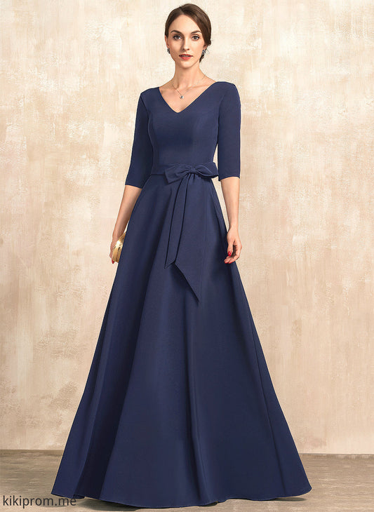 Crepe Bride Dress of With Hadley the Mother of the Bride Dresses Bow(s) Floor-Length Stretch Mother A-Line V-neck