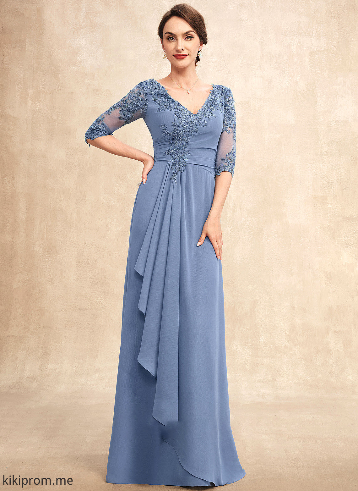 Parker Dress Chiffon Mother of the Bride Dresses Ruffles of A-Line Floor-Length Cascading Lace With V-neck Bride the Mother