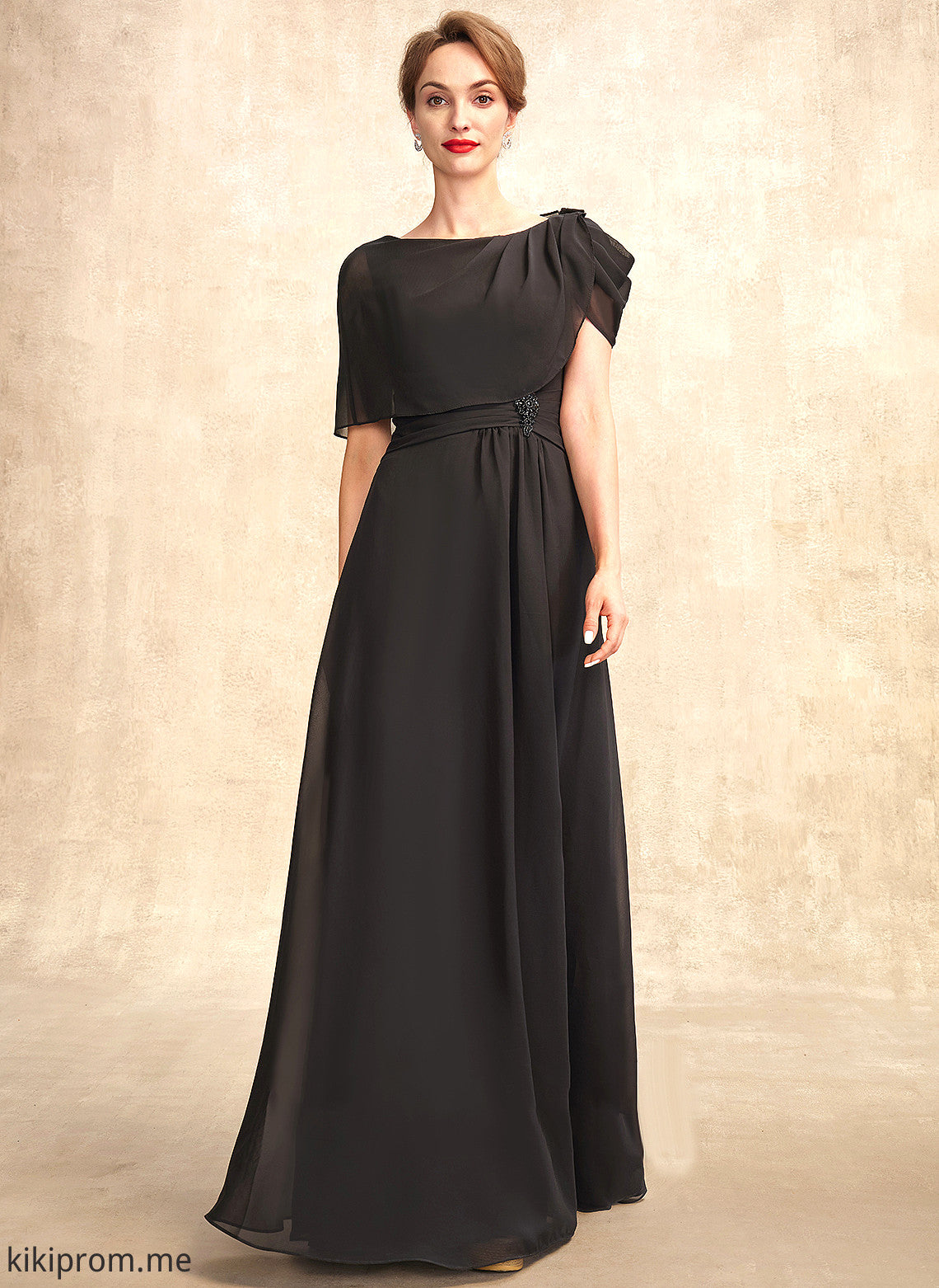 Mother of Ruffle Floor-Length Chiffon Miah Mother of the Bride Dresses Bride Neck Dress With Scoop the A-Line Beading