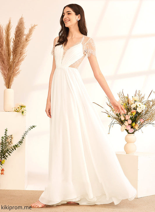 With Wedding Dress A-Line Marley Wedding Dresses V-neck Floor-Length Ruffle