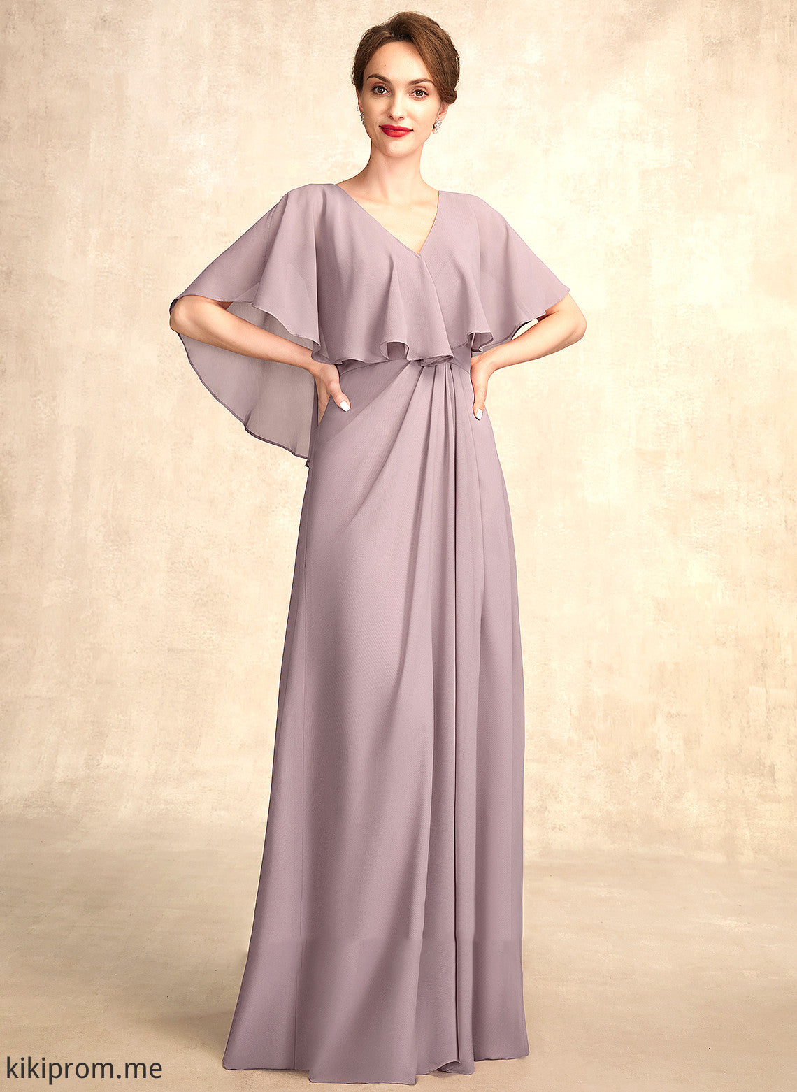 V-neck Elaina With Dress Ruffle of Mother Floor-Length the Bride Chiffon A-Line Mother of the Bride Dresses