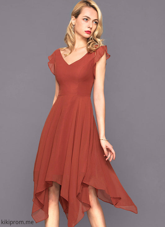 With A-Line Ruffles Cocktail Asymmetrical Selina Cascading Dress Chiffon Cocktail Dresses V-neck