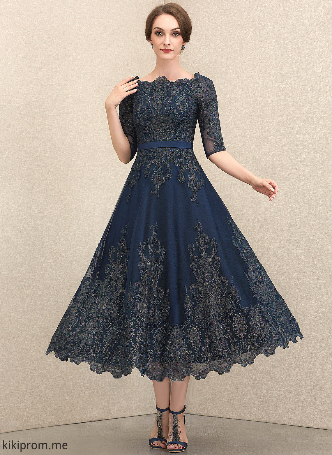 Mother of the Bride Dresses Tea-Length Lace Bride Dress Jaycee of A-Line Neck Mother the Scoop