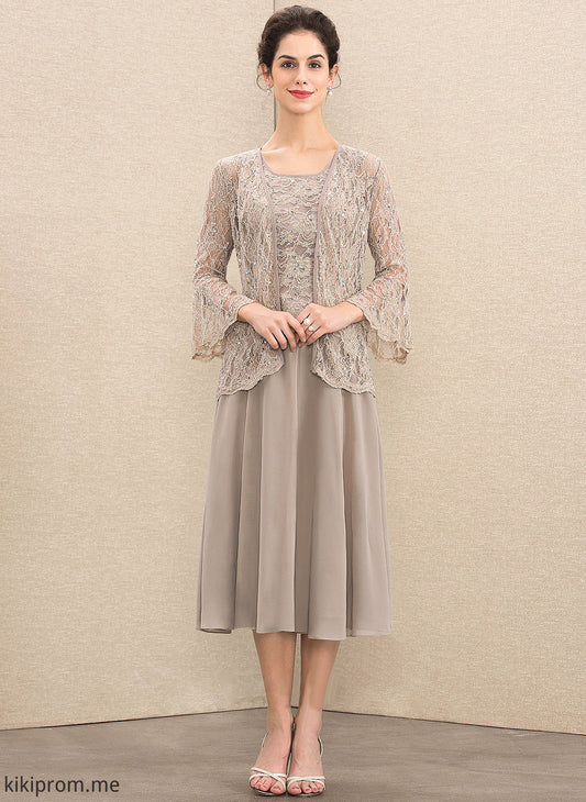 Bride the Lace Chiffon Mother of the Bride Dresses Dulce Mother of With Neck Tea-Length Scoop A-Line Dress Sequins