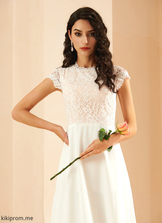 With June Chiffon Wedding Dresses Scoop Neck Lace Dress Wedding Floor-Length A-Line