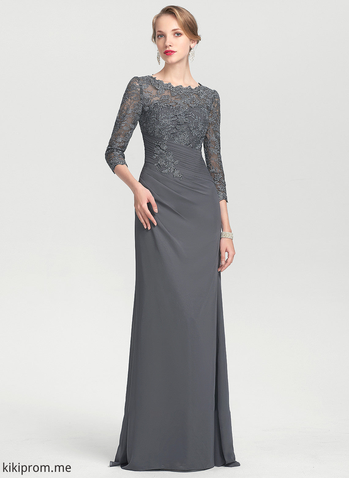 Floor-Length Lace Vicky of Mother Dress Bride the Sheath/Column Ruffle Scoop Chiffon Mother of the Bride Dresses Neck With