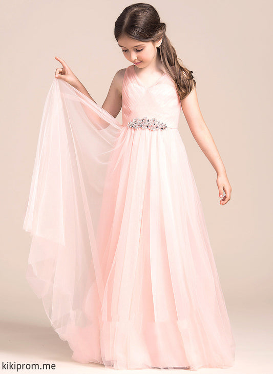 Flower Girl Dresses Dress Floor-length Sleeveless A-Line Ruffles/Beading/Sequins - V-neck Tulle With Girl Kayden Flower