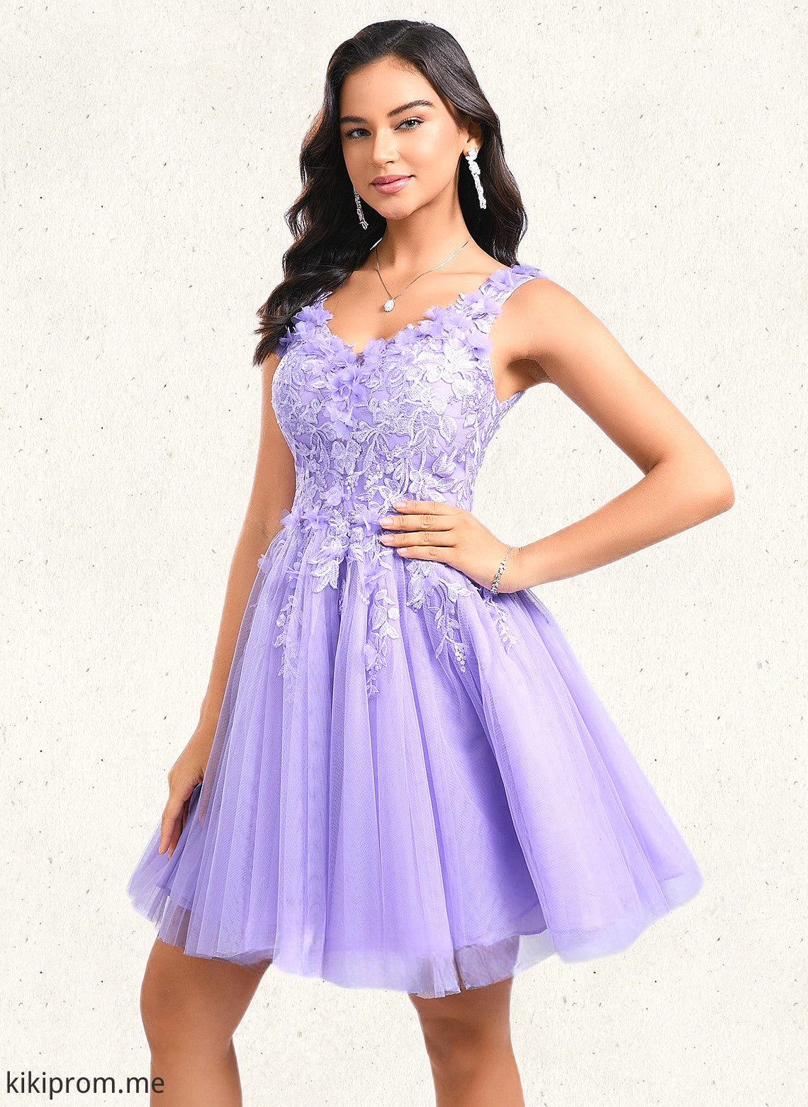 Maia Ball-Gown/Princess V-Neck Short Lace Tulle Homecoming Dress With Flower HFP0025656