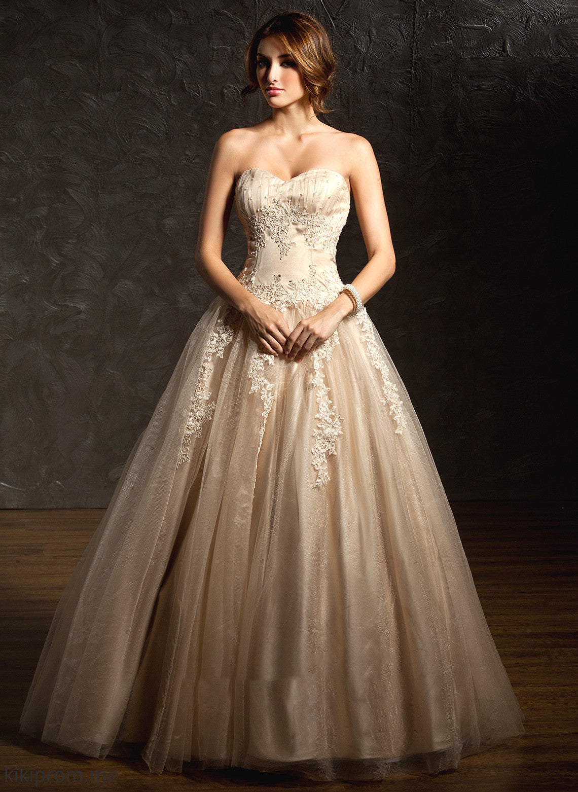 Lace With Beading Ball-Gown/Princess Floor-Length Tulle Adalynn Sweetheart Sequins Prom Dresses Appliques Ruffle