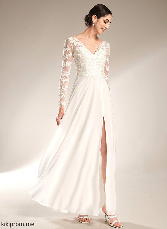 Chiffon Dress Nia Front Wedding Floor-Length Lace Split V-neck Wedding Dresses With A-Line