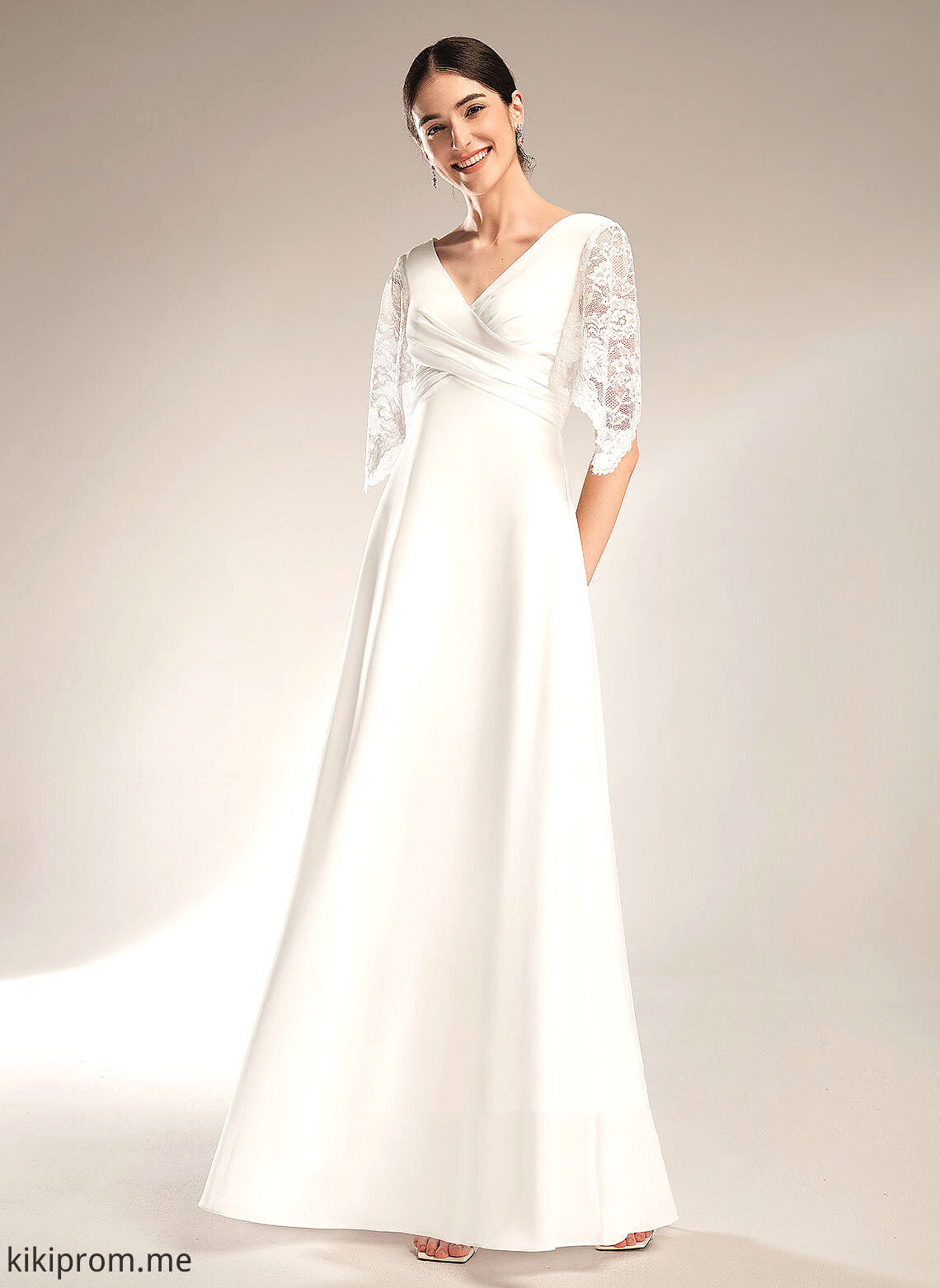 Lace Floor-Length Londyn With Wedding Dresses Wedding Sheath/Column V-neck Chiffon Dress