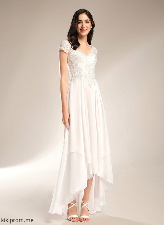 Wedding Dresses V-neck Asymmetrical Erika Lace A-Line Wedding Chiffon Dress