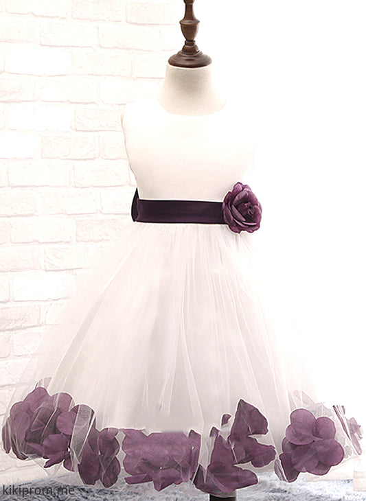 Flower Girl Dresses Knee-length Dress - Girl Danna Neck With Gown Scoop Cotton Sleeveless Flower Flower(s)/Bow(s) Ball Blends