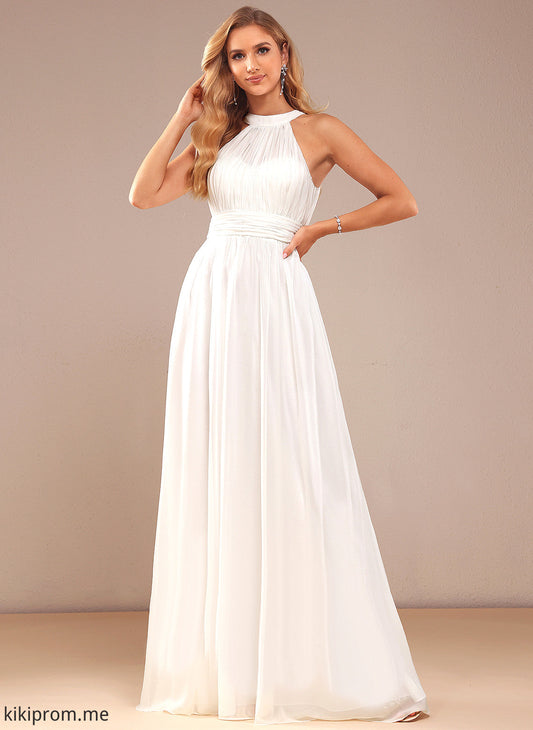 Wedding Dress Leila A-Line High Wedding Dresses Chiffon Floor-Length Ruffle With Neck