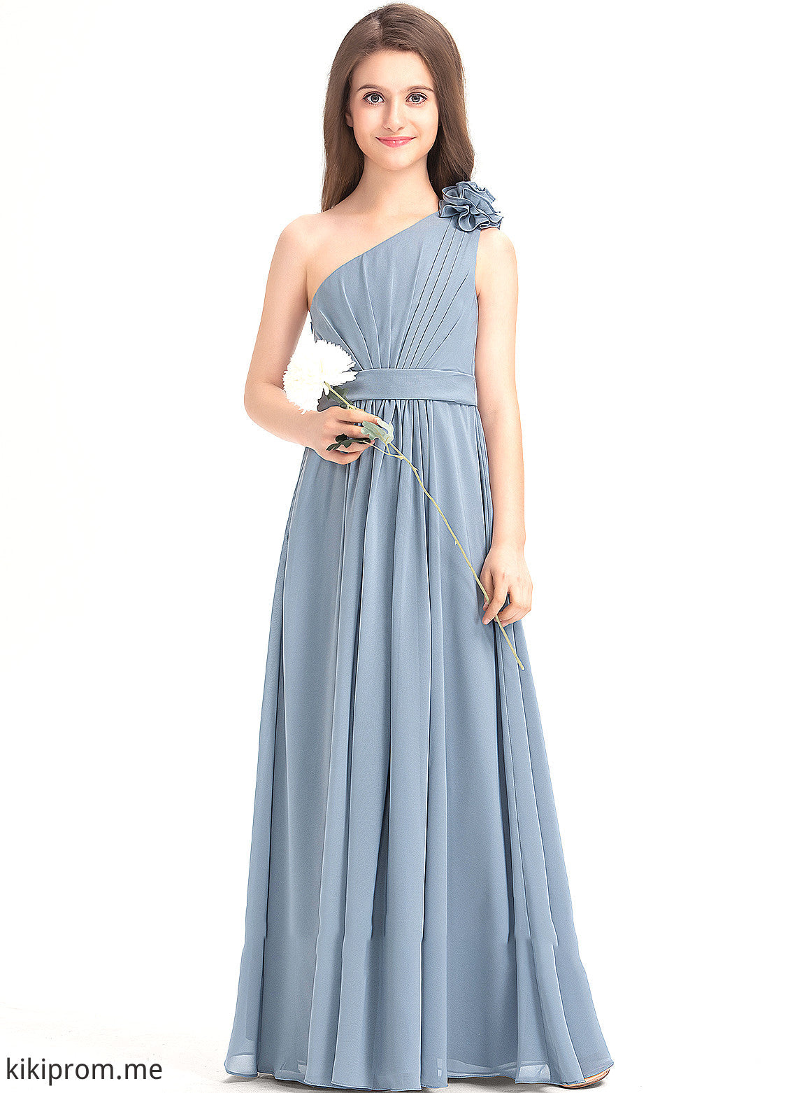 With Junior Bridesmaid Dresses Chiffon Helga Floor-Length One-Shoulder Ruffle Flower(s) A-Line